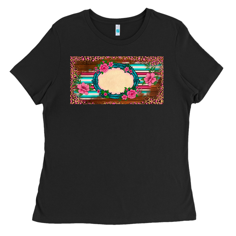 Western Pink Flovers Leopard Serape   License Plate Template Ladies Tee by BarkalooDesign | Teevron
