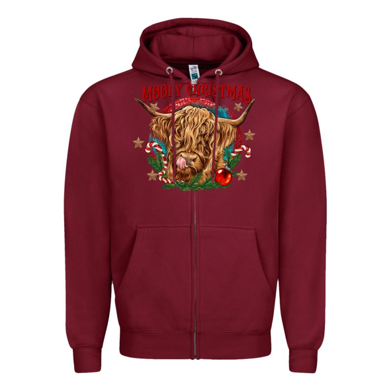 Mooey Christmas Zipper Hoodie by CowGirlArtShop | Teevron