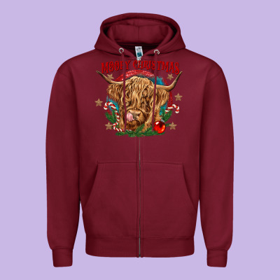 Mooey Christmas Zipper Hoodie Designed By Cowgirlartshop