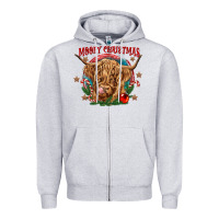 Heather Grey mooey christmas Zipper Hoodie - CowGirlArtShop