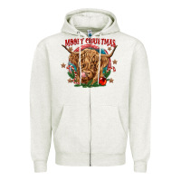Oatmeal Heather mooey christmas Zipper Hoodie - CowGirlArtShop