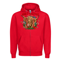 Red mooey christmas Zipper Hoodie - CowGirlArtShop