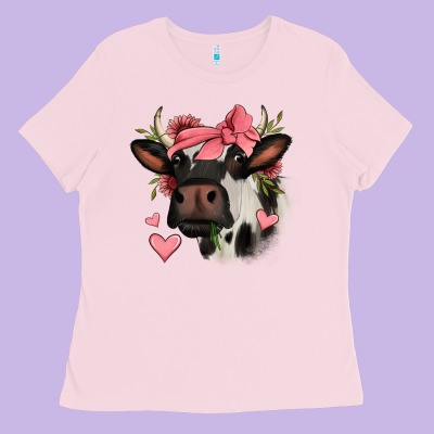 Valentines Day Cow Ladies Tee Designed By Jasminsmagicworld