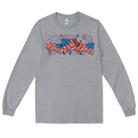 Heather Grey fourth of july american flag Long Sleeve Tee - RanaPortraitStore
