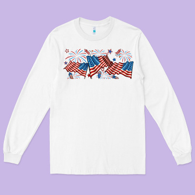 Fourth Of July American Flag Long Sleeve Tee Designed By Ranaportraitstore