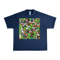 Navy Western Cactus And Turquoise Gemstone With Leopard And Cowhide Seamles Urban Heavy Tee - BundleAndBundleShop