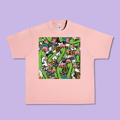 Western Cactus And Turquoise Gemstone With Leopard And Cowhide Seamles Urban Heavy Tee Designed By Bundleandbundleshop