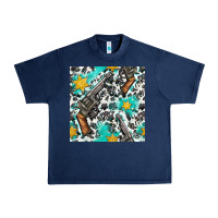 Navy Western Gun And Sheriff Stars With Cowhide Seamless Pattern Urban Heavy Tee - BundleAndBundleShop