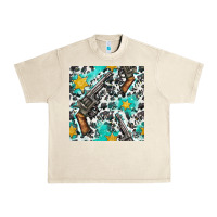 Sandshell Western Gun And Sheriff Stars With Cowhide Seamless Pattern Urban Heavy Tee - BundleAndBundleShop