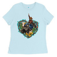 Baby Blue western heart bullfighter  cactus sunflower aztek pattern Ladies Tee - BarkalooDesign