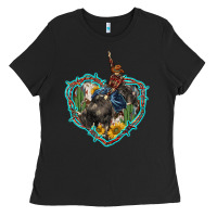 Black western heart bullfighter  cactus sunflower aztek pattern Ladies Tee - BarkalooDesign