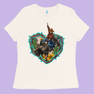 Western Heart Bullfighter  Cactus Sunflower Aztek Pattern Ladies Tee Designed By Barkaloodesign
