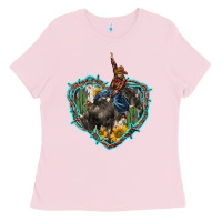 Bubblegum Pink western heart bullfighter  cactus sunflower aztek pattern Ladies Tee - BarkalooDesign