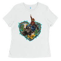 White western heart bullfighter  cactus sunflower aztek pattern Ladies Tee - BarkalooDesign