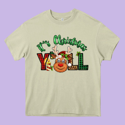 It's Christmas Y'all Reindeer Heavy Core Tee Designed By Jasminsmagicworld