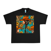 Black Western Girl Hair Clasp And Sunflower With Leopard And Glitter Seamles Urban Heavy Tee - BundleAndBundleShop