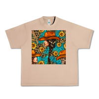 Burro Western Girl Hair Clasp And Sunflower With Leopard And Glitter Seamles Urban Heavy Tee - BundleAndBundleShop