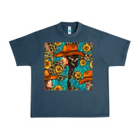 Midnight Navy Western Girl Hair Clasp And Sunflower With Leopard And Glitter Seamles Urban Heavy Tee - BundleAndBundleShop
