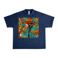 Navy Western Girl Hair Clasp And Sunflower With Leopard And Glitter Seamles Urban Heavy Tee - BundleAndBundleShop