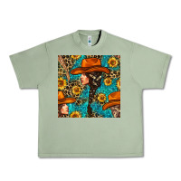 Oil Green Western Girl Hair Clasp And Sunflower With Leopard And Glitter Seamles Urban Heavy Tee - BundleAndBundleShop