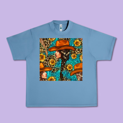 Western Girl Hair Clasp And Sunflower With Leopard And Glitter Seamles Urban Heavy Tee Designed By Bundleandbundleshop