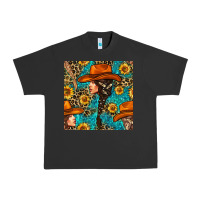 Pigment Black Western Girl Hair Clasp And Sunflower With Leopard And Glitter Seamles Urban Heavy Tee - BundleAndBundleShop