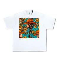 White Western Girl Hair Clasp And Sunflower With Leopard And Glitter Seamles Urban Heavy Tee - BundleAndBundleShop
