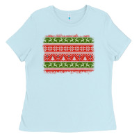Baby Blue knitted christmas reindeer pine tree background Ladies Tee - Jasminsmagicworld