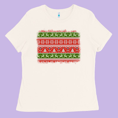 Knitted Christmas Reindeer Pine Tree Background Ladies Tee Designed By Jasminsmagicworld