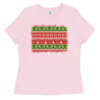 Bubblegum Pink knitted christmas reindeer pine tree background Ladies Tee - Jasminsmagicworld