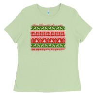 Matcha knitted christmas reindeer pine tree background Ladies Tee - Jasminsmagicworld