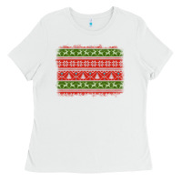 White knitted christmas reindeer pine tree background Ladies Tee - Jasminsmagicworld