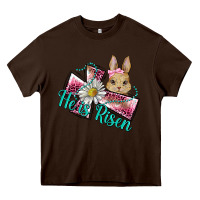 Chocolate Brown he is risen cross rabbit Heavy Core Tee - BarkalooDesign