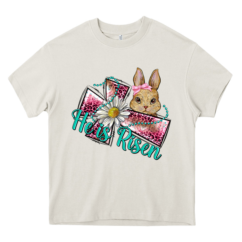 He Is Risen Cross Rabbit Heavy Core Tee by BarkalooDesign | Teevron