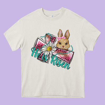 He Is Risen Cross Rabbit Heavy Core Tee Designed By Barkaloodesign