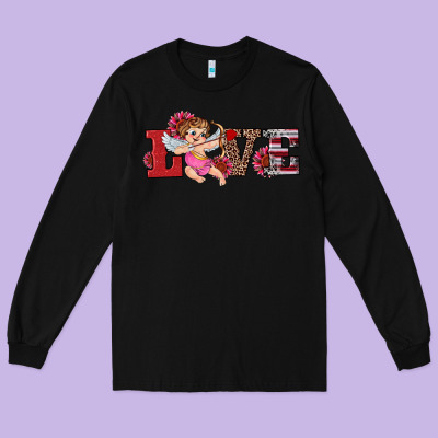 Valentine's Day Cupid Sunflowers Love Long Sleeve Tee Designed By Ranaportraitstore