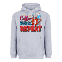 Heather Grey Coffee Nurse Repeat Heavyweight Hoodie - FaDigitalArtStudio