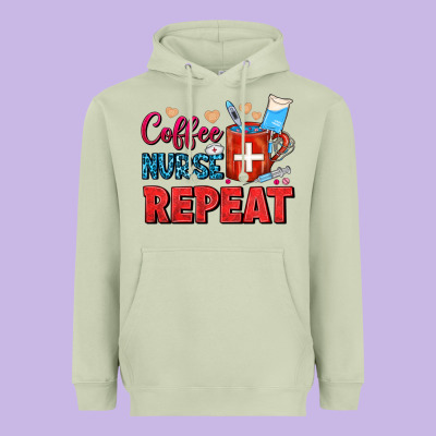 Coffee Nurse Repeat Heavyweight Hoodie Designed By Fadigitalartstudio