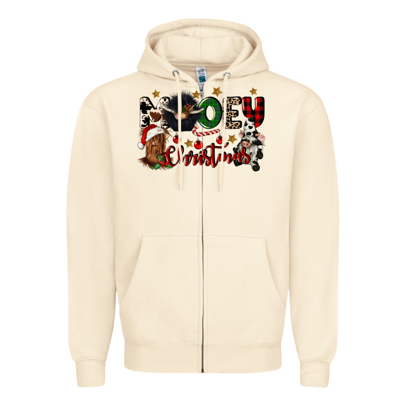 Mooey Christmas Zipper Hoodie by CowGirlArtShop | Teevron