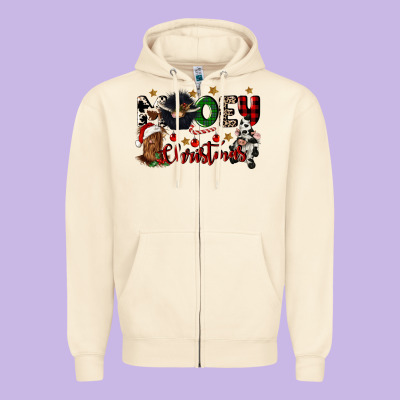 Mooey Christmas Zipper Hoodie Designed By Cowgirlartshop