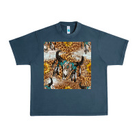 Midnight Navy Western Bull Skull And Sunflowers With Leopard Seamless Pattern Urban Heavy Tee - BundleAndBundleShop