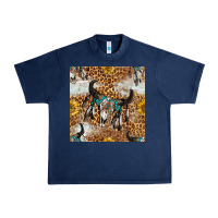 Navy Western Bull Skull And Sunflowers With Leopard Seamless Pattern Urban Heavy Tee - BundleAndBundleShop