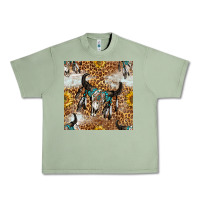 Oil Green Western Bull Skull And Sunflowers With Leopard Seamless Pattern Urban Heavy Tee - BundleAndBundleShop