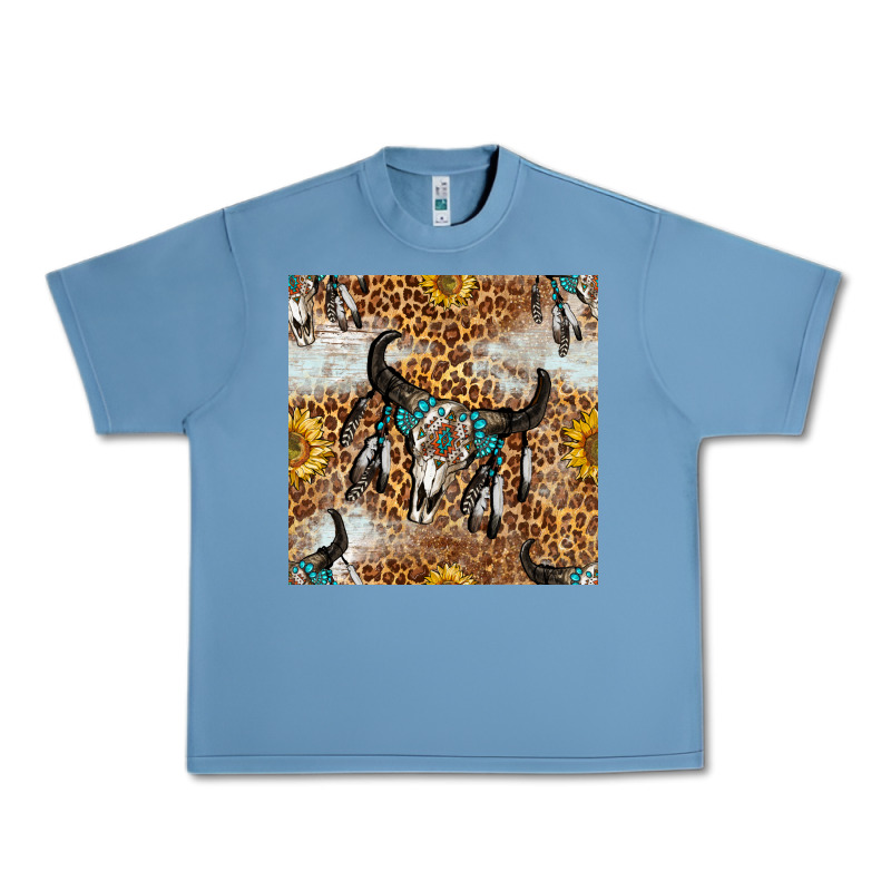 Western Bull Skull And Sunflowers With Leopard Seamless Pattern Urban Heavy Tee by BundleAndBundleShop | Teevron