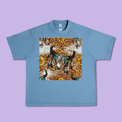 Western Bull Skull And Sunflowers With Leopard Seamless Pattern Urban Heavy Tee Designed By Bundleandbundleshop