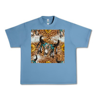 Pebble Blue Western Bull Skull And Sunflowers With Leopard Seamless Pattern Urban Heavy Tee - BundleAndBundleShop