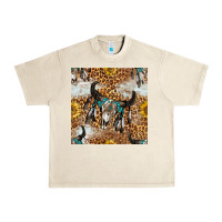 Sandshell Western Bull Skull And Sunflowers With Leopard Seamless Pattern Urban Heavy Tee - BundleAndBundleShop
