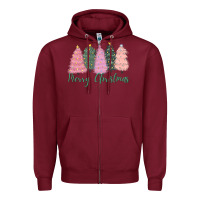 Burgundy merry christmas trees Zipper Hoodie - CowGirlArtShop