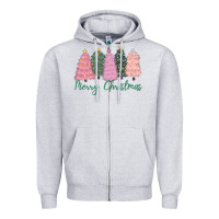 Heather Grey merry christmas trees Zipper Hoodie - CowGirlArtShop