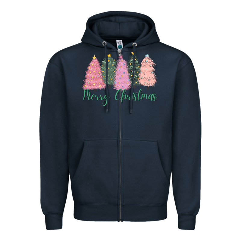 Merry Christmas Trees Zipper Hoodie by CowGirlArtShop | Teevron